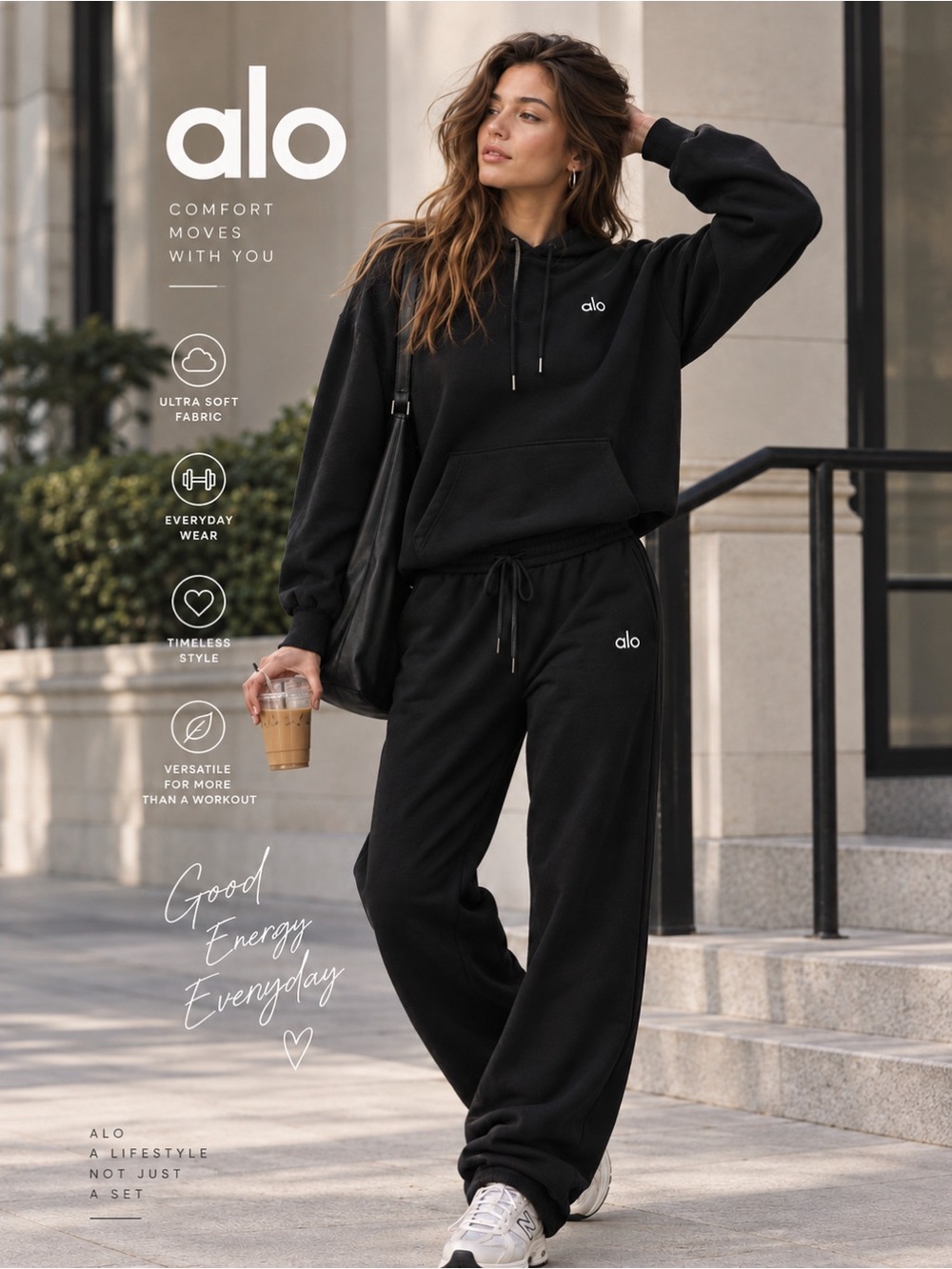 ALO Yoga Black Hoodie & Sweatpants Set Size S | New Authentic 2-Piece